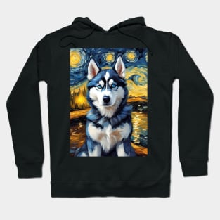 Siberian Husky Painting Dog Breed in a Van Gogh Starry Night Art Style Hoodie